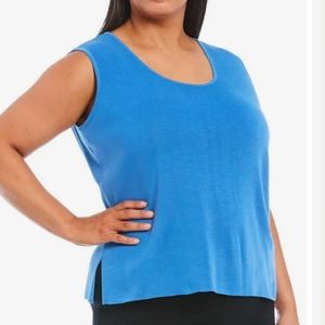 Ming Wang Plus Size Scoop Neck Sleeveless Side Slit Knit Tank